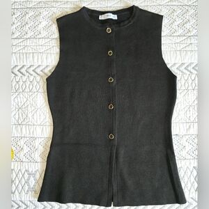 Mango Black Sleeveless Button-Up Sweater Vest Sz S NWOT